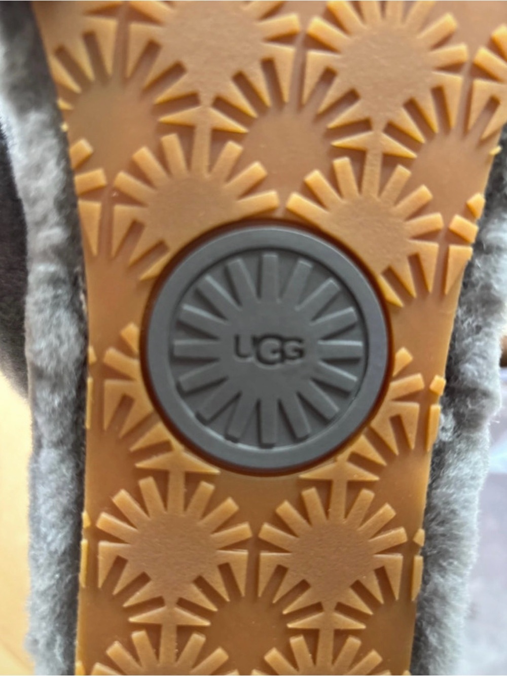 UGG Gray Plush Shearling Slide with Branded Elastic Strap - Picture 4 of 8